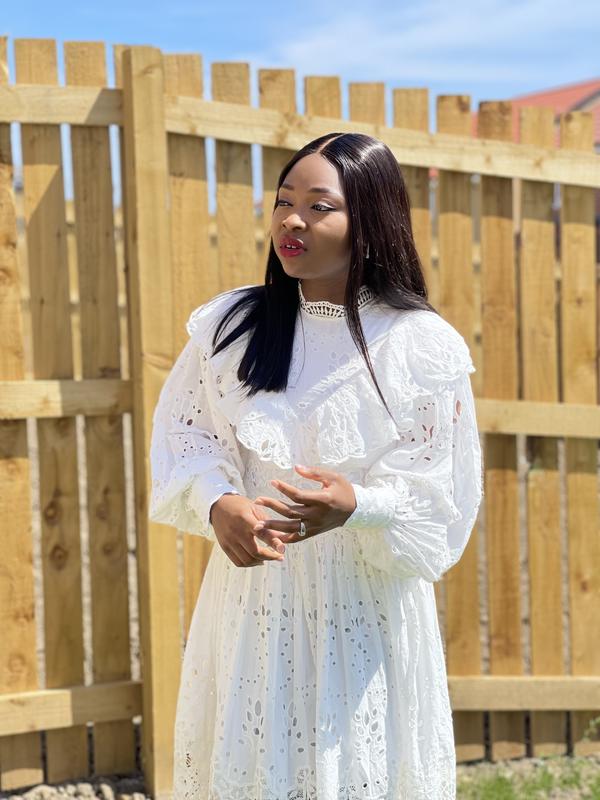 ASOS EDITION eyelet midi dress with ruffle detail in white | ASOS