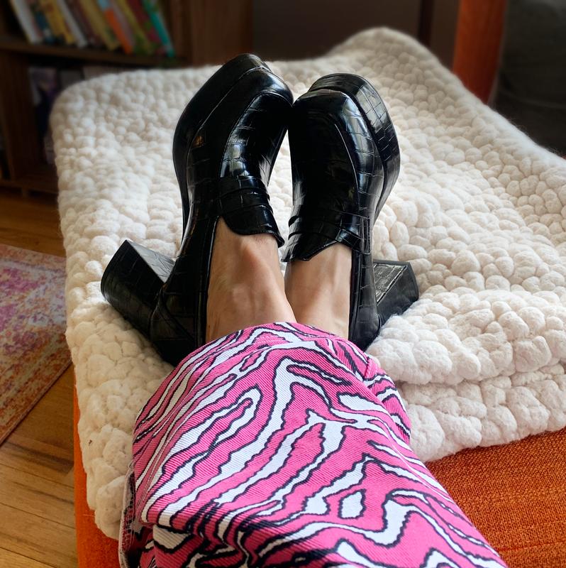 ASOS DESIGN Signature platform heeled loafer in black croc