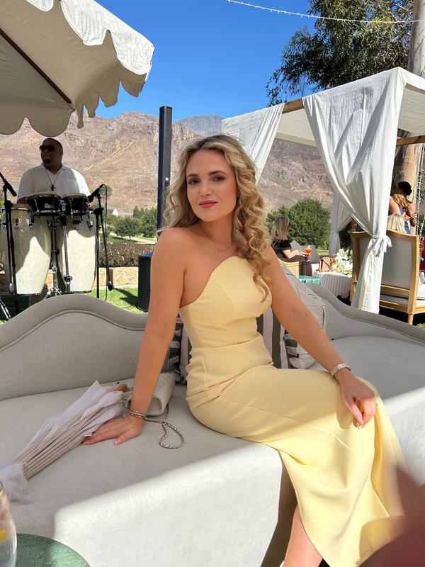 asos lemon bridesmaid dress ASOS DESIGN Bridesmaids satin draped bust maxi dress with column skirt in  lemon