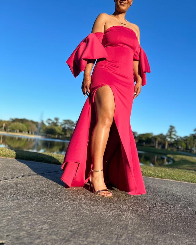asos pink bodycon dress Rent Asos Design Ruched Bust Cut Out Bias Maxi Dress In Hot Pink main image 1