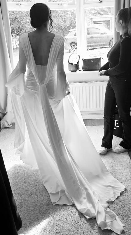 ASOS EDITION Bluebell drape wrap satin wedding dress with blouson sleeve in  ivory, ASOS