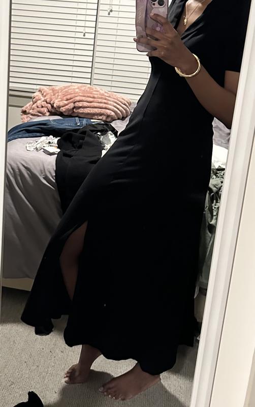 dark brown off shoulder dress Off-shoulder maxi dress w/ side slit