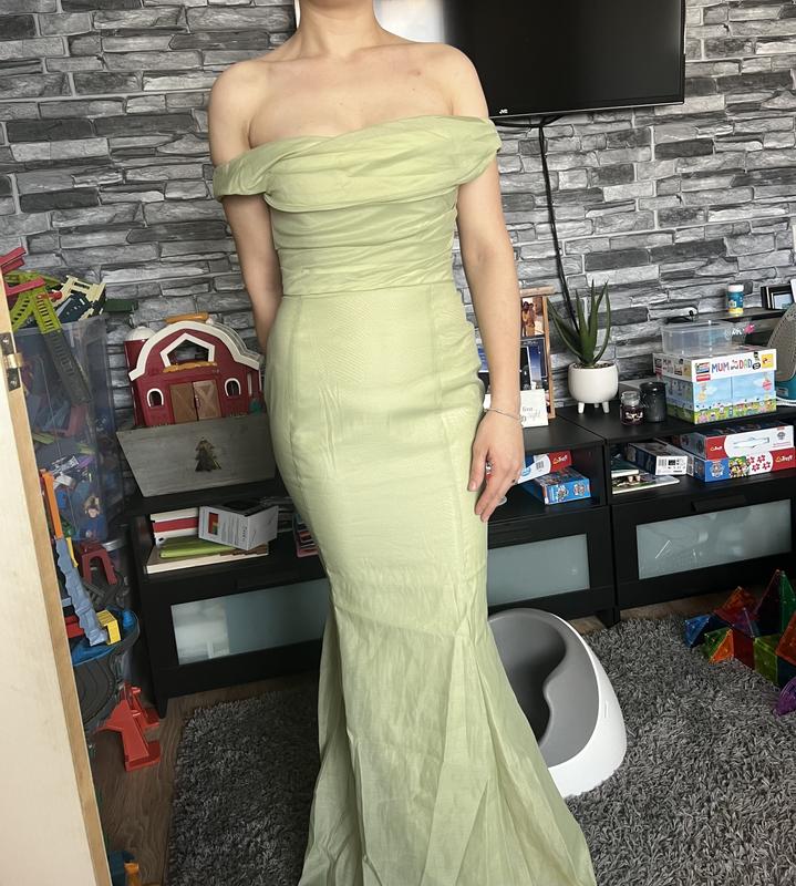 princess polly baby blue dress ASOS Bridesmaids Hybrid Cami Maxi Dress With Pleat Skirt in Green main image 0