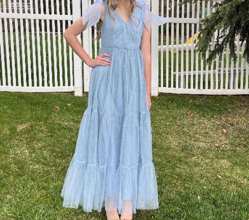 ASOS DESIGN tulle bow tie tiered maxi dress in blue | ASOS