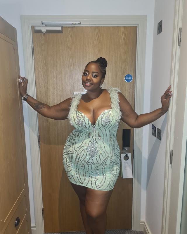 ASOS LUXE Curve embellished gemstone mini dress with faux feathers in mint  | ASOS