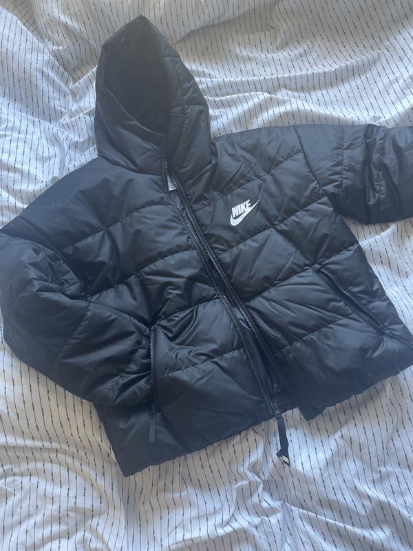 Nike classic padded tape jacket with hood in black - ShopStyle