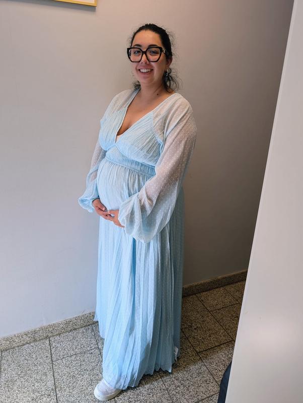 ASOS DESIGN Maternity plunge long sleeve pleated midaxi dress in pastel  blue
