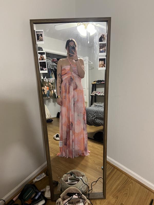 ASOS DESIGN halter channel mesh maxi dress in pink and