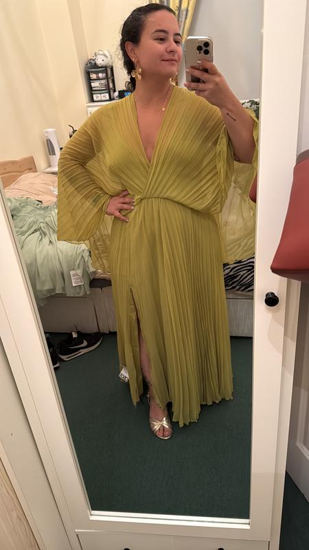 ASOS DESIGN cape detail pleated maxi dress in green | ASOS