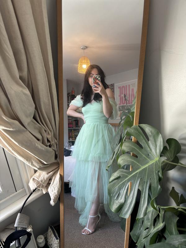sage ロンテt True Violet off shoulder high low dress in sage green | ASOS