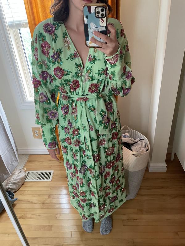 ASOS EDITION sequin wrap midi dress in floral sequin ASOS