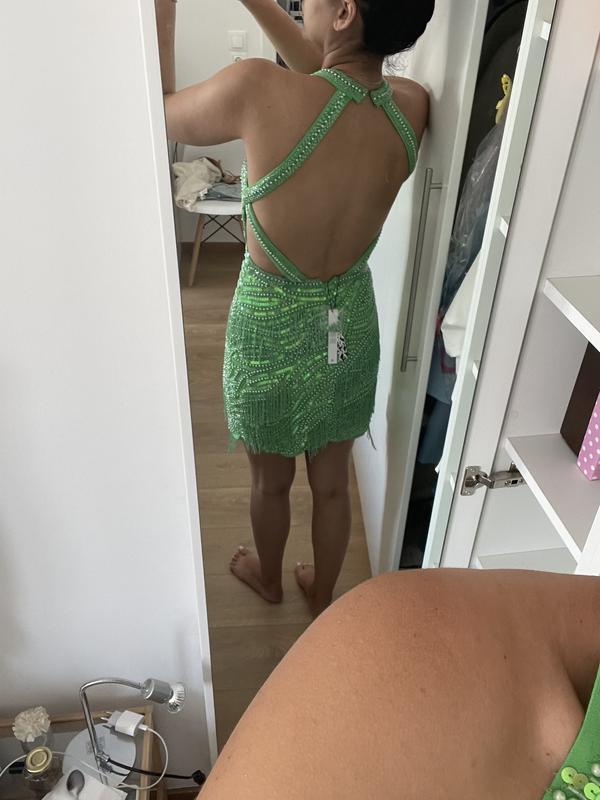 ASOS EDITION pearl and fringe halter mini dress in apple green | ASOS