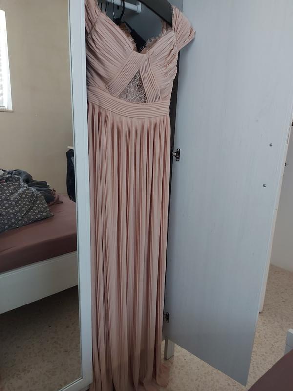 ASOS DESIGN premium lace and pleat bardot maxi dress in champagne | ASOS