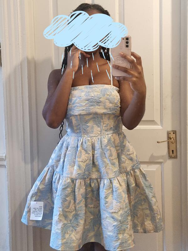 ASOS LUXE jacquard corsetted tiered skater mini dress in blue | ASOS