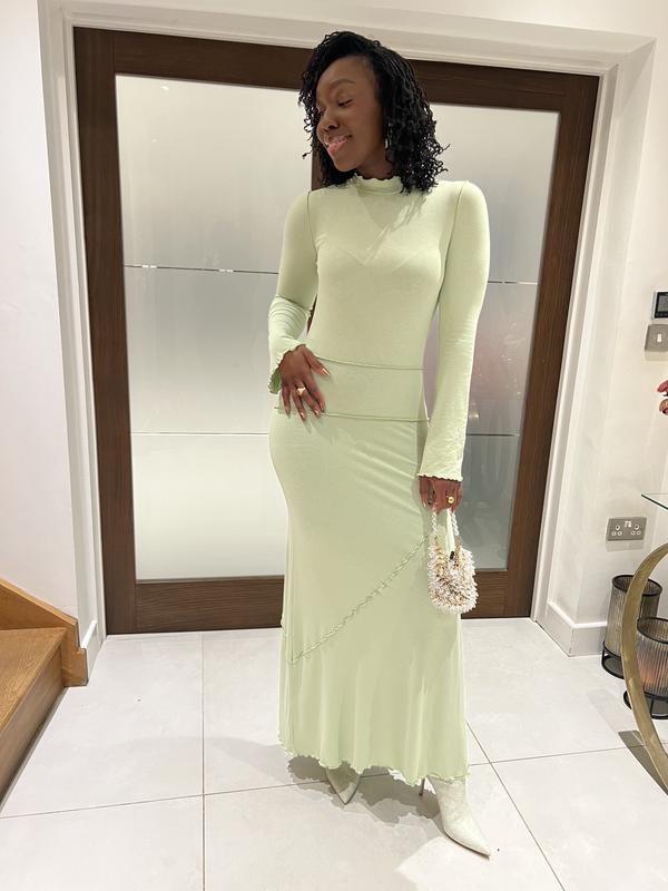 ASOS DESIGN long sleeve maxi dress with seam detail in apple green | ASOS