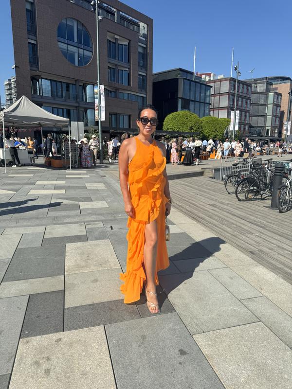 asos orange ruffle dress ASOS DESIGN tiered cami layered maxi dress in bright orange