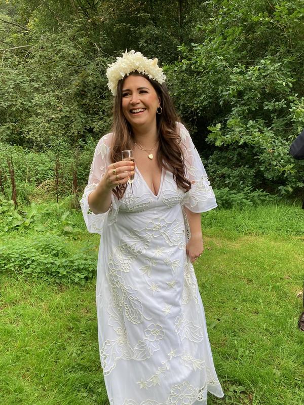 Flutter Sleeve Asos Curve Bride ASOS DESIGN Curve Amelia Cutwork  Embroidered Wedding Dress With