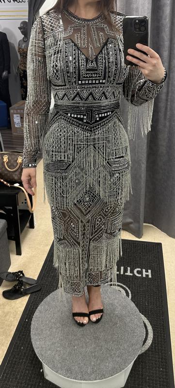 ASOS EDITION beaded fringe and sequin bodycon midi dress in black | ASOS