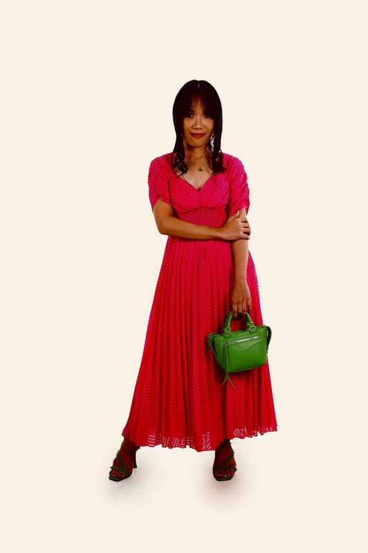 【marron♡ 】L'Or Belted Pleats Dress Maxi pleated dress with lurex - Gold label | BSB Fashion