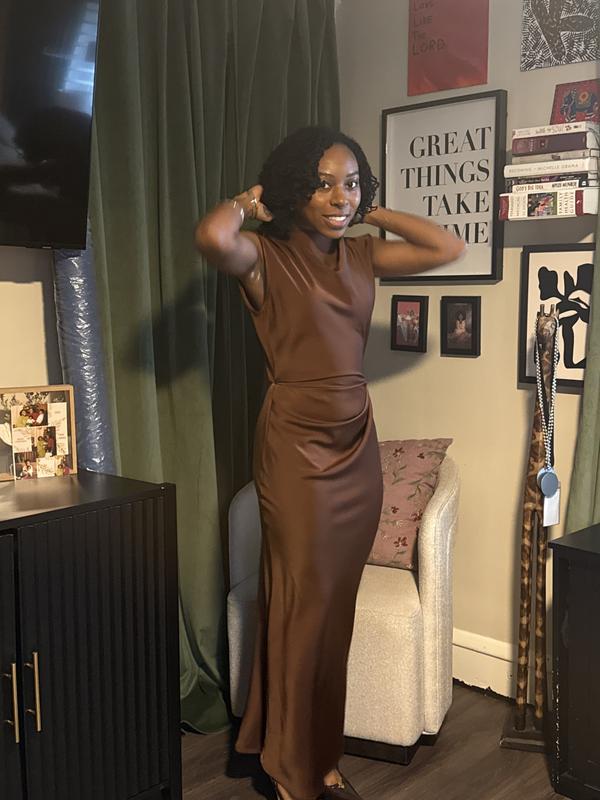 Satin Midi Dress Asos Design Satin Dress ASOS Satin High Neck Pleated  Bodice Midi Dress In