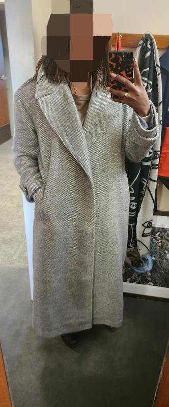 Topshop longline herringbone oversized coat in grey | ASOS