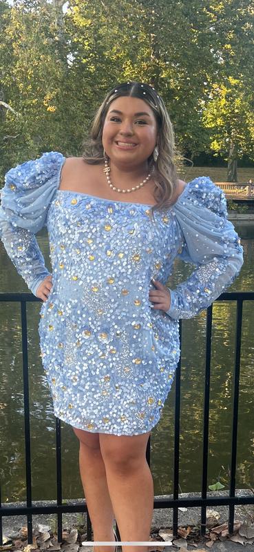 asos blue puff sleeve dress ASOS DESIGN soft denim puff sleeve mini dress with frill detail in mid blue