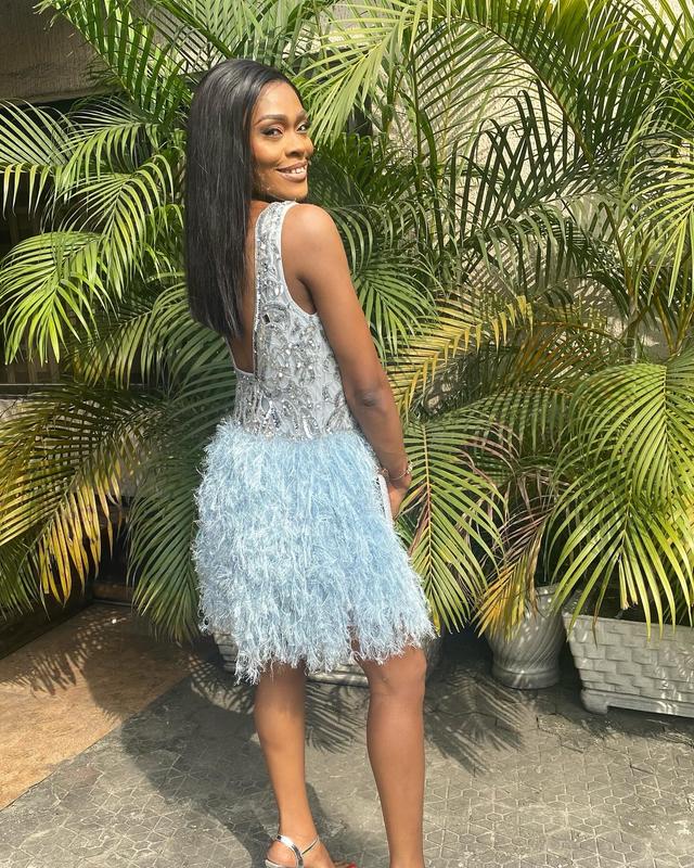 ASOS EDITION sequin cutwork mini dress with faux feather hem in blue | ASOS