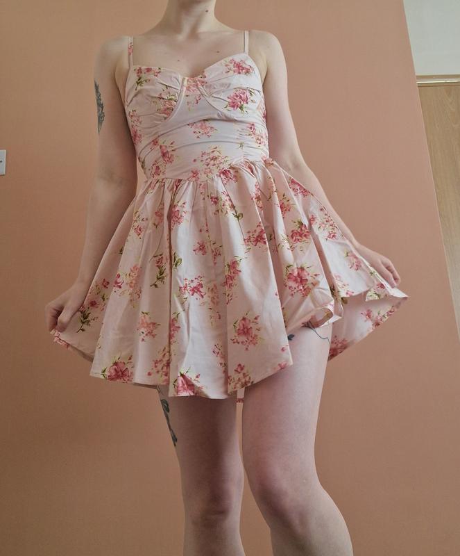 ASOS DESIGN cupped corset detail mini sundress in pink ditsy floral | ASOS