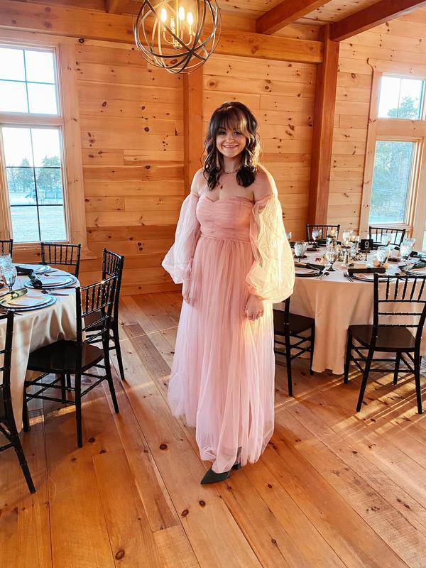 Lace & Beads Bridesmaid Logan open shoulder tulle dress in