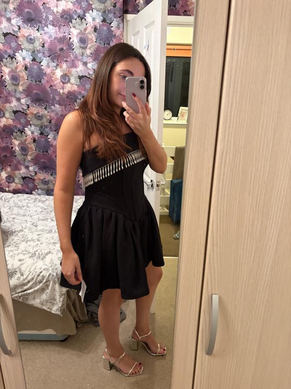 knee length dresses for ladies ASOS DESIGN Off Shoulder Draped Sleeves Corset Mesh Insert Midi Dress In  Black