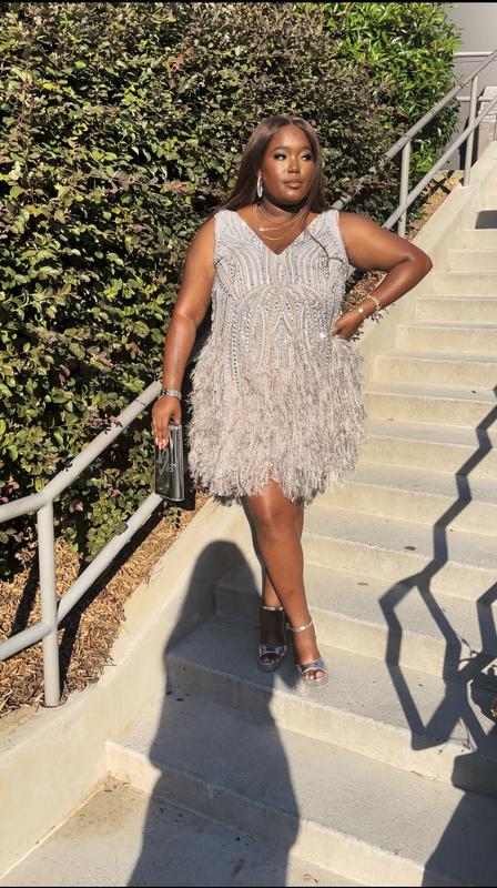 asos edition crystal and bead mini dress Altessa Beaded Feather Trim Mini Dress