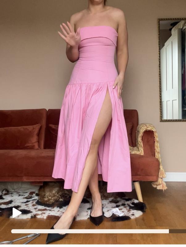 open lace back dress High-end Pink plaid checkered strapless Cotton Bandeau Swing full Dres   GOOD GIRL REBEL
