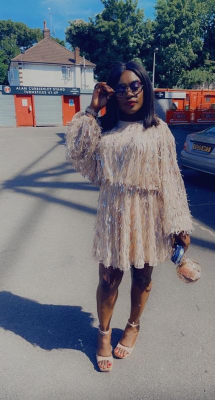 asos edition oversized blouson sleeve mini dress in sequin ASOS EDITION blouson sleeve mini dress with teardrop sequin in blush