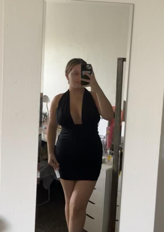 ASOS DESIGN halter cross front mini dress in black | ASOS