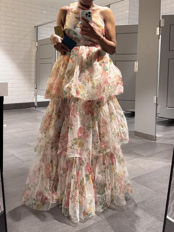 Lace & Beads one shoulder tiered tulle maxi dress in bright floral | ASOS