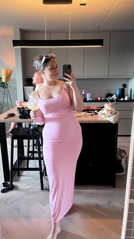Bershka strappy soft shaping maxi dress in light pink | ASOS
