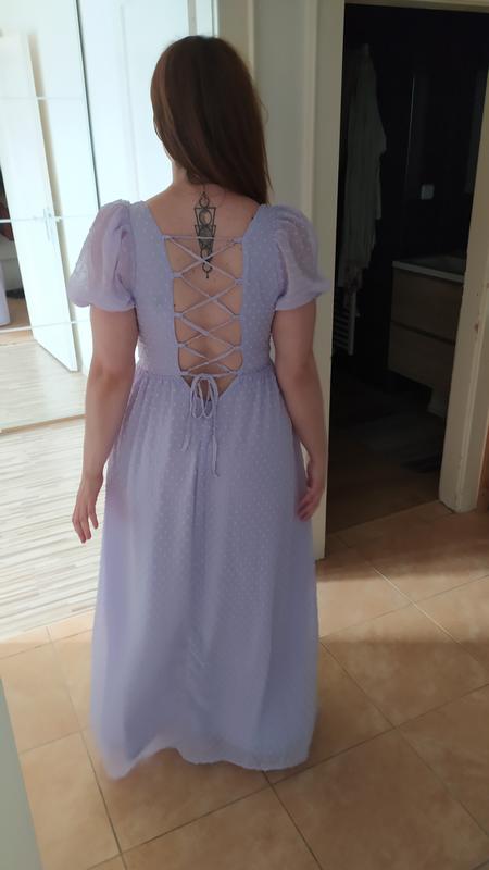 Missguided dobby milkmaid midaxi dress with lace up back in lilac | ASOS