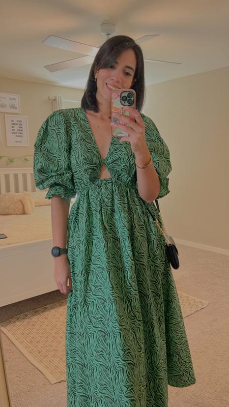 ASOS DESIGN cotton midi smock dress in green zebra | ASOS
