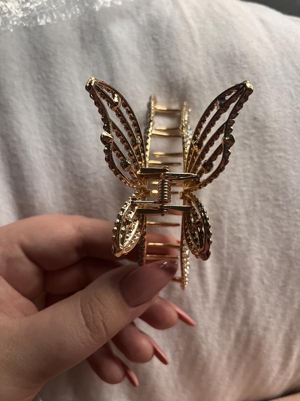ASOS DESIGN hair claw with diamante butterfly detail in gold tone