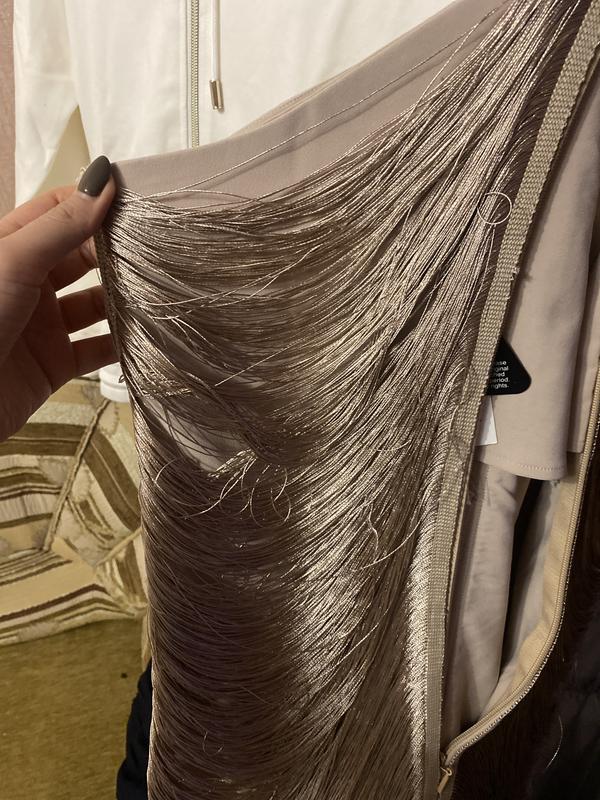 Rare London fringe detail halterneck midi dress in gold | ASOS