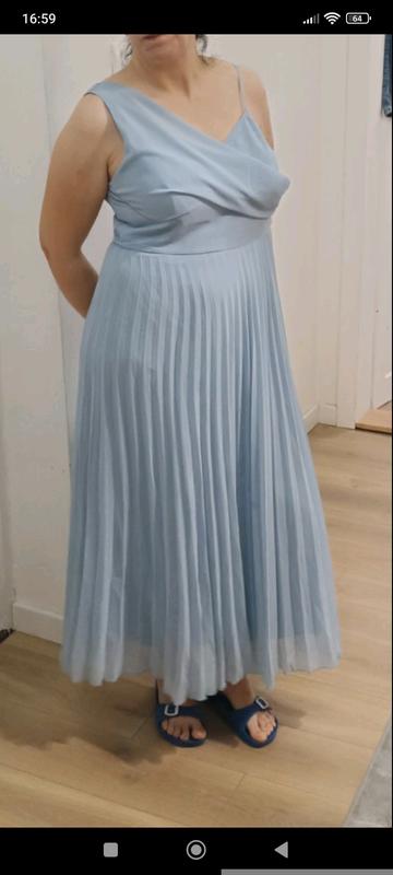 ASOS DESIGN cami drape bodice pleated midi dress in icy blue | ASOS