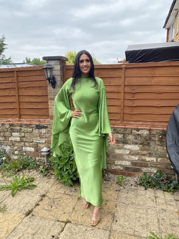HOT ! Satin Asos Full Sleeve Maxi Dress ASOS DESIGN Satin Maxi Dress With  Extreme Drape Sleeve And Open
