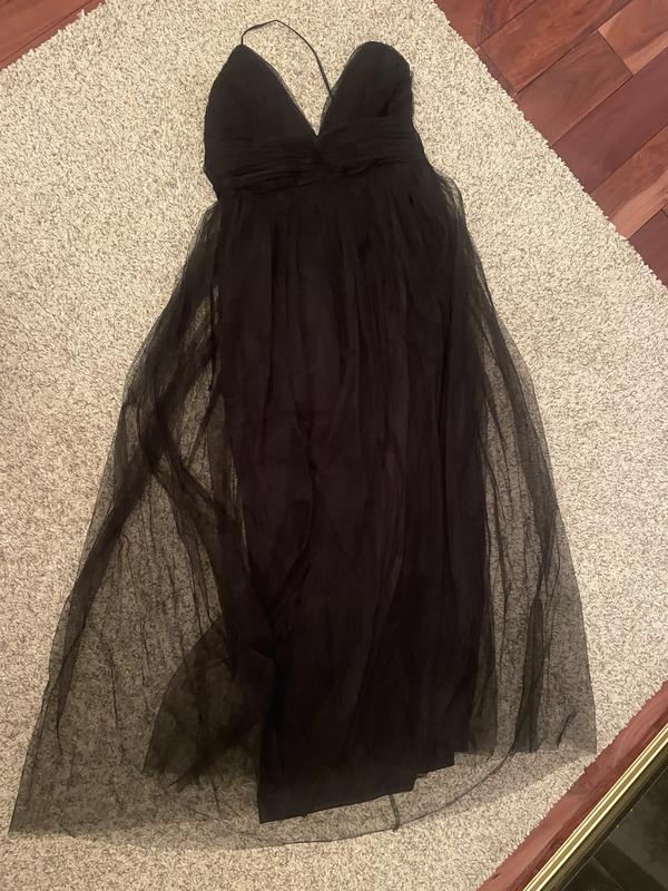 Vestido midi negro escalonado y fruncido de tul de Lace Beads ASOS