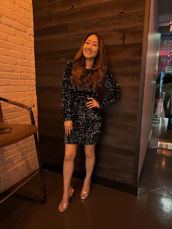 AX Paris sequin structured long sleeve mini dress in black | ASOS