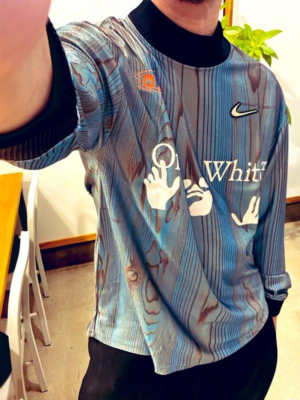 ナイキ ×オフホワイト OFF-WHITE  22AW  AS NRG OFF-WHITE JERSEY IMPERIAL BLUE DN1701-411 ラバーパッチジャージーリブ長袖カットソー メンズ XXL