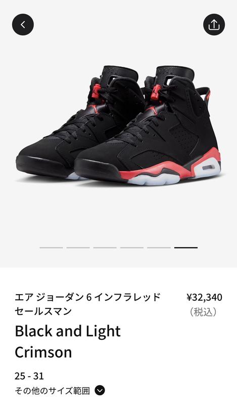 JORDAN BRAND AIR JORDAN 6 RETRO BLACK/LT CRIMSON（ジョーダン