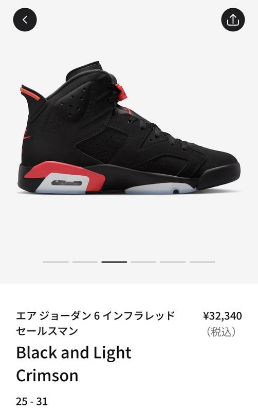 JORDAN BRAND AIR JORDAN 6 RETRO BLACK/LT CRIMSON（ジョーダン