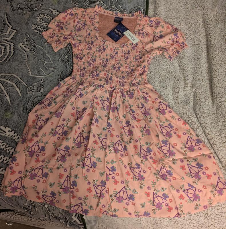 Harry Potter Deathly Hallows Floral Allover Print Smock Dress | BoxLunch