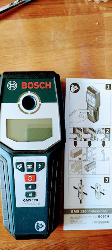 Bosch Professional Détecteur Mural GMS 120 (Profondeur de détection Maxi  Bois/métaux magnétiques/métaux Non-magnétiques/câbles sous Tension :  38/120/80/50 mm, boîte Carton) [Classe énergétique A] : : Jardin