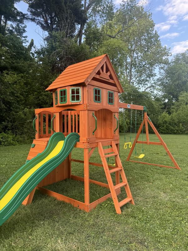 Casetta Da Giardino In Legno Con Scivolo E Altalena – Parco Giochi Esterno Per Bambini - Foto 5